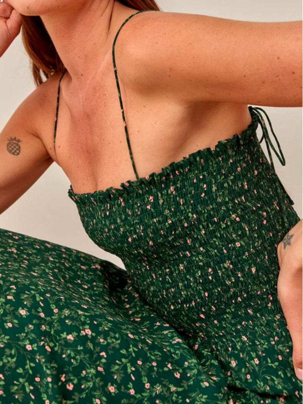 BEST Reformation Sable Midi Dress Small Corridor Green Ivory Floral Summer - Picture 4 of 8
